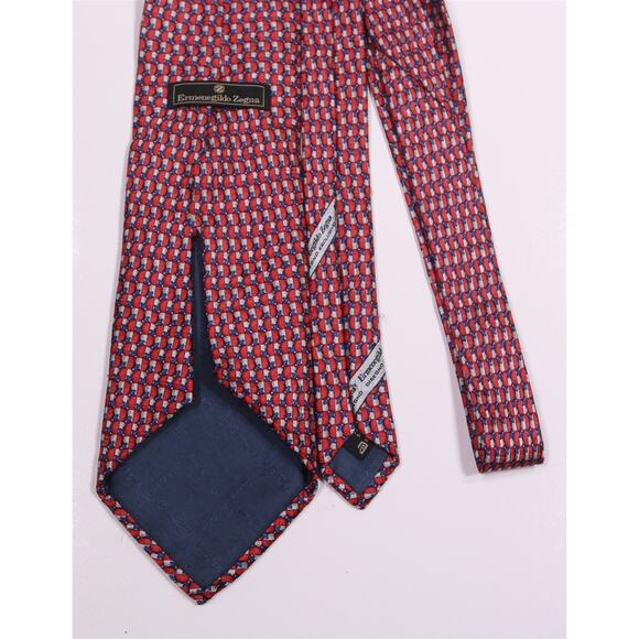 Ermenegildo Zegna Red Blue Gray Geometric Print Silk Necktie Tie - Picture 4 of 8